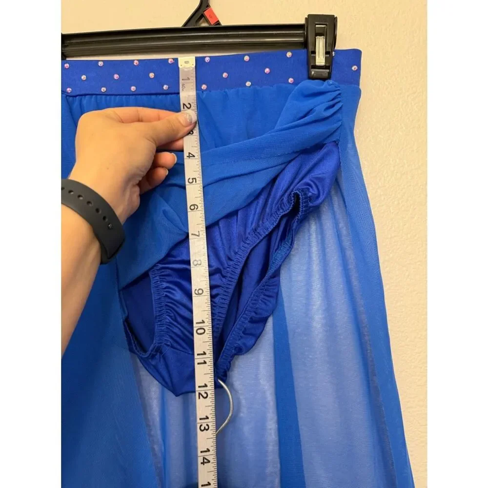 Kelle dance costume blue 2 piece Ocean Eyes 4302 skirt top MA-Medium adult
